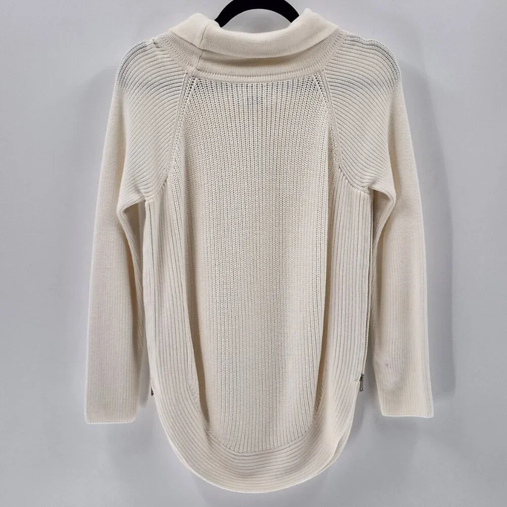 VINCE Side Zip Ribbed Turtleneck Sweater Cream 100% Cotton Size‎ XS 240
